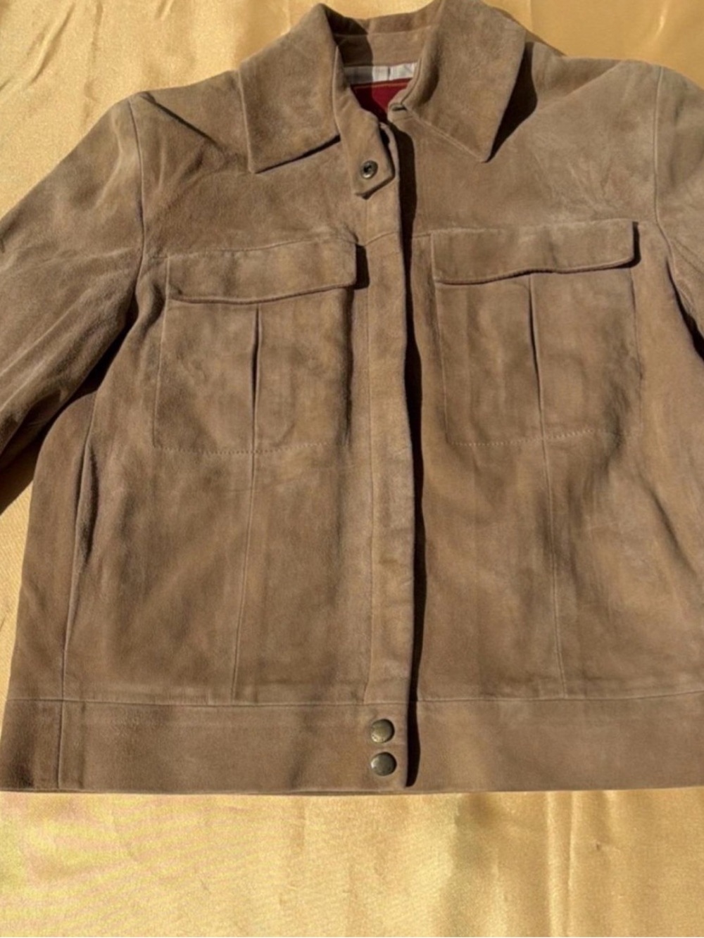Cole Haan Taupe Suede Button-Front Jacket